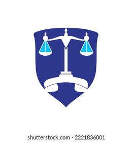 Das Gesetz nennt Vektorlogo-Design-Vorlage. Design des Handgeräts und der Balance des Symbols.