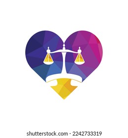 Law call vector logo design template. Handset and balance with heart icon design.