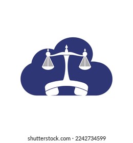 Law call vector logo design template. Handset and balance with cloud icon design.