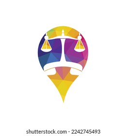 Das Gesetz nennt Vektorlogo-Design-Vorlage. Handset und Gleichgewicht mit GPS-Symbol-Design.