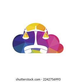 Law call vector logo design template. Handset and balance with cloud icon design.