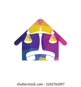 Plantilla de diseño de logotipo vectorial de llamada legal. Juego de manos y equilibrio con el diseño de iconos domésticos.