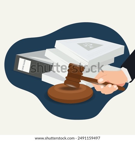 Law case documents with hand hold judges gavel design vector illustration