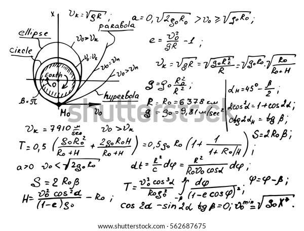地球の遠心力の法則 ホワイトボード上の物理的な数式 ベクター手描きのイラスト ビンテージ科学と教育の背景 のベクター画像素材 ロイヤリティフリー