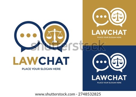 Law chat communication logo. Represents legal consultation, online lawyer advice, and justice forums.