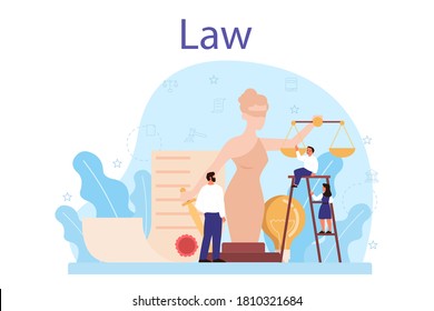 Law class concept. Punishment and judgement education. Guilt and innocence idea. Law course. Vector illustration in cartoon style