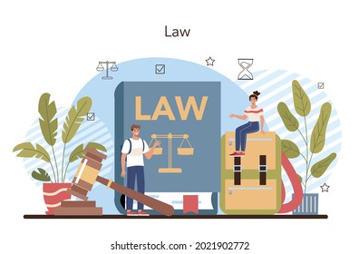 Law class concept. Punishment and judgement education. Jurisprudence school course. Guilt and innocence idea. Vector illustration in cartoon style