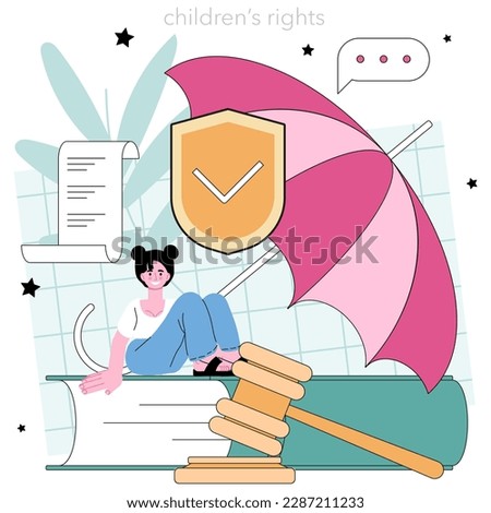 Law class concept. State judicial system studying. Jurisprudence school course. Guilt and innocence, child rights learning. Flat vector illustration