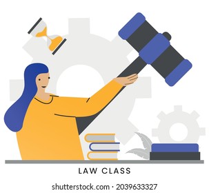 LAW CLASS - Jurisprudence school course online. Punishment and judgment education. Flat vector illustration