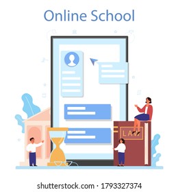 Law class online service or platform. Punishment and judgement education. Online school. Vector illustration in cartoon style