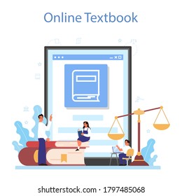 Law Class Online Service Or Platform. Punishment And Judgement Education. Online Textbook. Vector Illustration In Cartoon Style