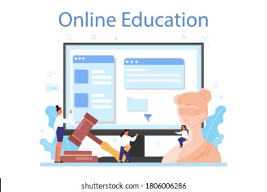 Law Class Online Service Or Platform. Punishment And Judgement Education. Online Education. Vector Illustration In Cartoon Style