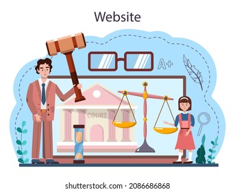 Law class online service or platform. Punishment and judgement education. Jurisprudence school course. Guilt and innocence idea. Website. Flat vector illustration