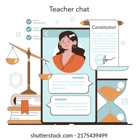 Law Class Online Service Or Platform. Punishment And Judgement Education. Jurisprudence School Course. Child Rights Learning. Online Chat. Flat Vector Illustration