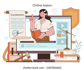 Law Class Online Service Or Platform. Punishment And Judgement Education. Jurisprudence School Course. Child Rights Learning. Online Lesson. Flat Vector Illustration