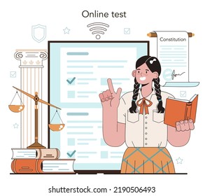 Law Class Online Service Or Platform. Punishment And Judgement Education. Jurisprudence School Course. Child Rights Learning. Online Test. Flat Vector Illustration