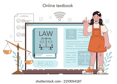 Law Class Online Service Or Platform. Punishment And Judgement Education. Jurisprudence School Course. Child Rights Learning. Online Textbook. Flat Vector Illustration