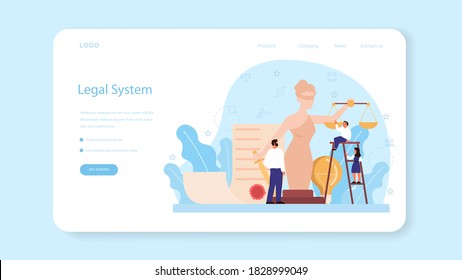 Law class web banner or landing page. Punishment and judgement education. Guilt and innocence idea. Law course. Vector illustration in cartoon style