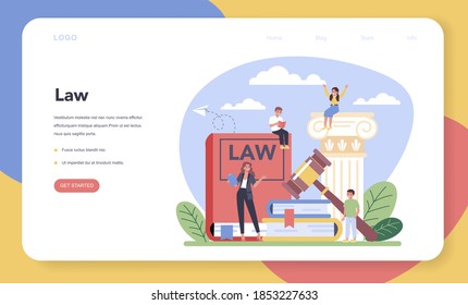 Gesetz Klasse Web-Banner oder Landing-Seite. Strafe und Urteilsbildung. Schuld und Unschuld Idee. Kurse zur Rechtsberatung. Vektorgrafik im Cartographie-Stil