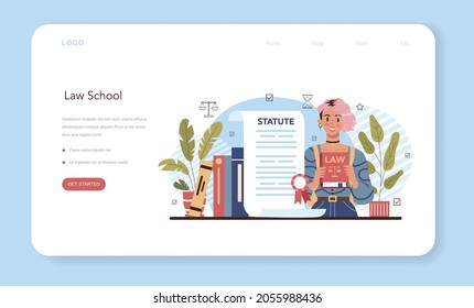 Law class web banner or landing page. Punishment and judgement education. Jurisprudence school course. Guilt and innocence idea. Vector illustration in cartoon style