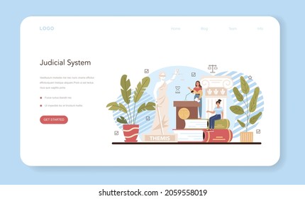 Law class web banner or landing page. Punishment and judgement education. Jurisprudence school course. Guilt and innocence idea. Vector illustration in cartoon style