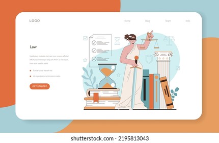 Law class web banner or landing page. Punishment and judgement education. Jurisprudence school course. Guilt and innocence idea, child rights learning. Flat vector illustration