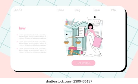 Law class web banner or landing page. State judicial system studying. Jurisprudence school course. Guilt and innocence idea, child rights learning. Flat vector illustration
