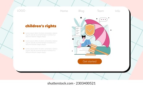 Law class web banner or landing page. State judicial system studying. Jurisprudence school course. Guilt and innocence idea, child rights learning. Flat vector illustration
