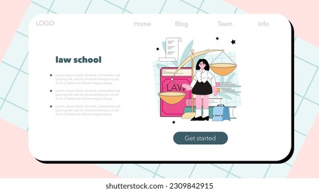 Law class web banner or landing page. State judicial system studying. Jurisprudence school course. Guilt and innocence idea, child rights learning. Flat vector illustration