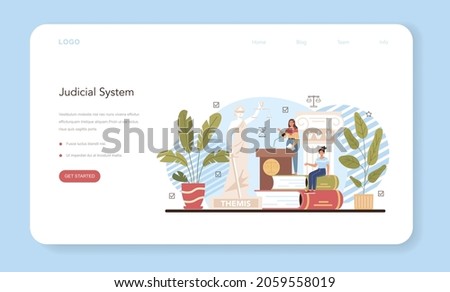 Law class web banner or landing page. Punishment and judgement education. Jurisprudence school course. Guilt and innocence idea. Vector illustration in cartoon style