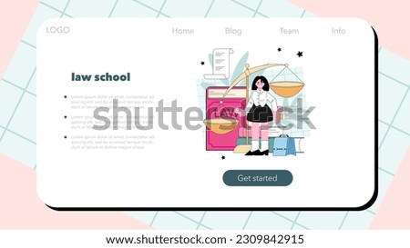 Law class web banner or landing page. State judicial system studying. Jurisprudence school course. Guilt and innocence idea, child rights learning. Flat vector illustration