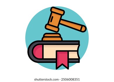 Law colored outline icon. book with gavel. icon related to law and justice. law elements vector illustration