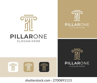 Coluna de Direito Pilar Advogado Juiz Número Um Luxo Linha Vetor Logo Design Ilustração