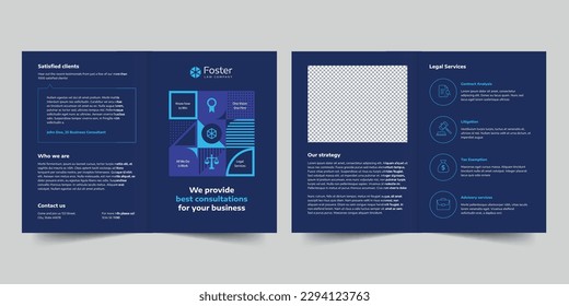 Law Company bifold brochure template. A clean, modern, and high-quality design bifold brochure vector design. Editable and customize template brochure
