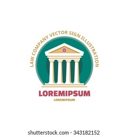 Law company vector logo template concept illustration. The judge. Bank office sign. Ancient building symbol. Architectural company insignia. Design element. 