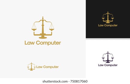Law Computer logo template, Online Arbitrator logo designs vector