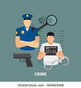 Law concept with crime. Policeman and criminal vector illustration