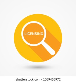Law concept: magnifying optical glass with words Licensing. Vector illustration 