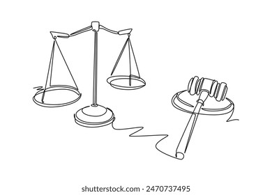 Law concept. Single line draw design. Full length animation illustration. High quality 4k footage.