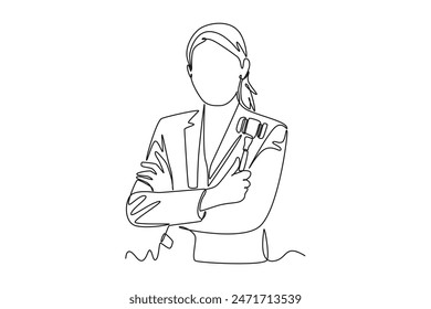 Law concept. Single line draw design vector graphic illustration.