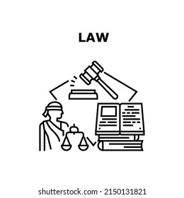 Law Consulting Vector Icon Concept. Law Consulting And Advocate Professional Work, Lawyer Researching Constitution And Protect Rights In Court. Notary Consultation Black Illustration