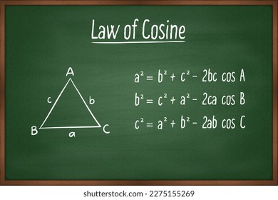 Law of cosine trigonometry formula on green chalkboard vector