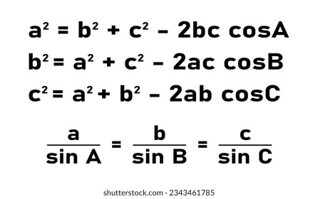Law of cosines, sines law for a triangle vector illustration on white background.