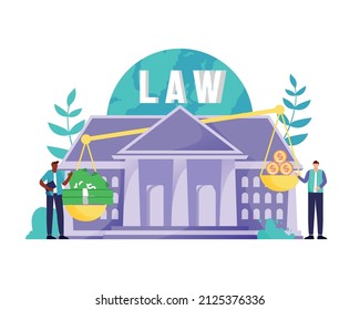 Law court background. World justice day vector illustration. Prosecutor and judges.