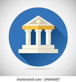 Law Court, Museum Bank House Symbol Justice, Finance, Or History And Knowledge Icon On Stylish Background Modern Flat Design Vector Illustration