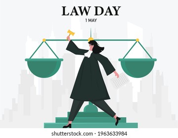 Law Day. Judge woman. Law concepts vector illustration