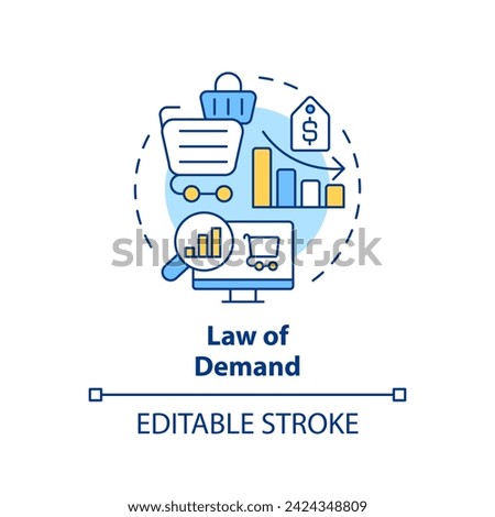 Law of demand multi color concept icon. Relationship between price and quantity demanded. Microeconomic. Round shape line illustration. Abstract idea. Graphic design. Easy to use in brochure marketing