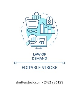 Law of demand soft blue concept icon. Relationship between price and quantity demanded. Microeconomic. Round shape line illustration. Abstract idea. Graphic design. Easy to use in brochure marketing