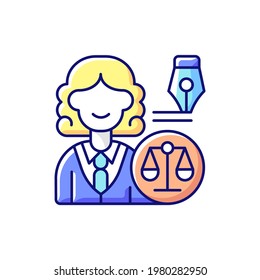 Law department RGB color icon. Dealing with legal affairs. Ensuring company legality and compliance actions. Litigation, investigation. Reviewing rules, contracts. Isolated vector illustration