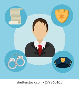 Law design over blue background, vector illustration.